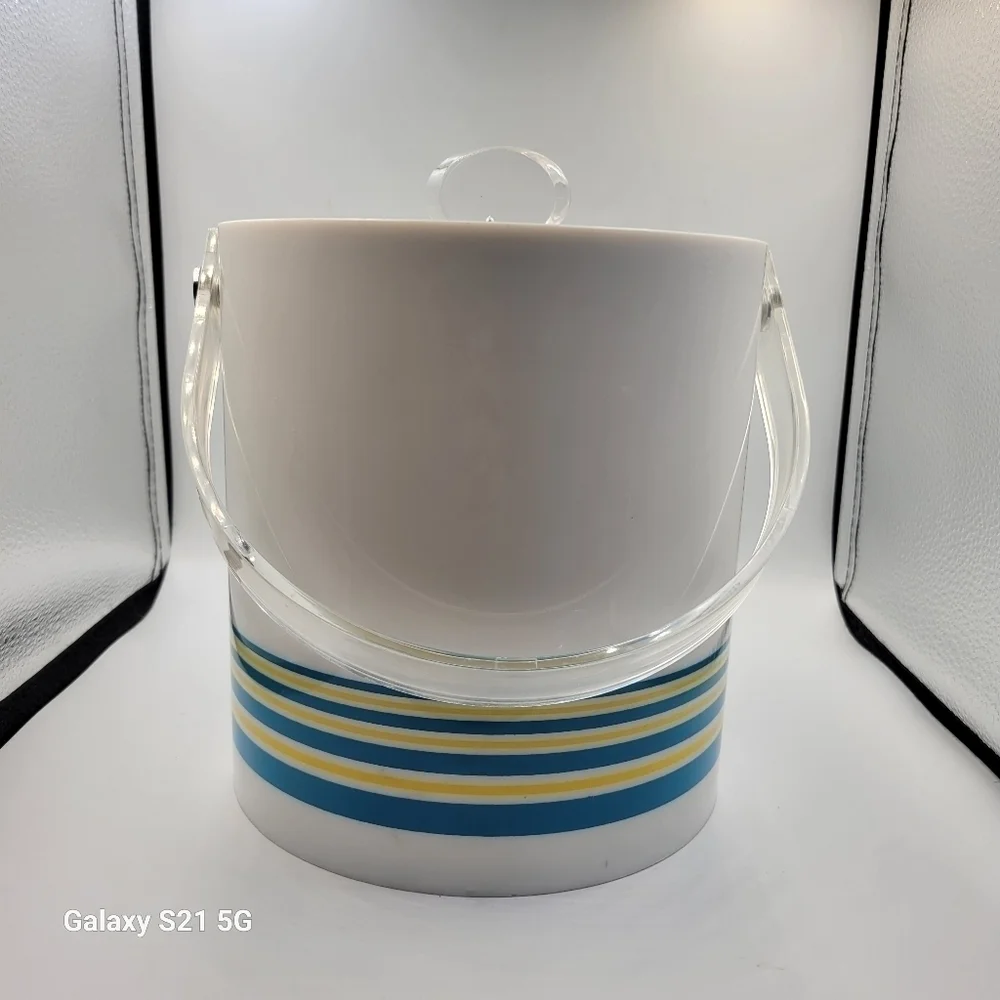 Vintage Himark Kitchen Gourmet 1980s Lucite Teal & Yellow Ice Bucket